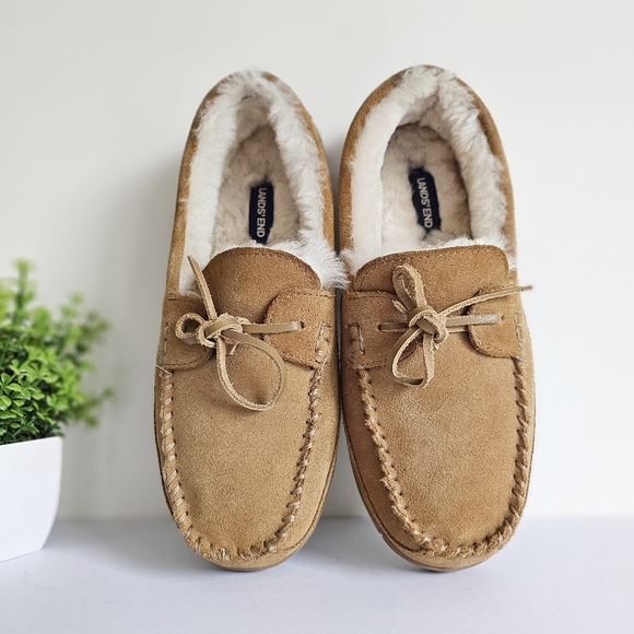 Lands\'End Men\'s Shearling Lined Suede Indoor Outdoor Moccasin Slippers Size 9D main image 11